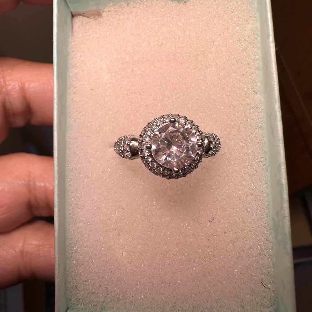 Sterling Silver Halo Round CZ Ring in White